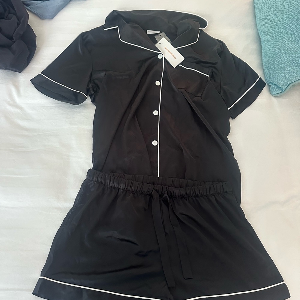 Delicacy Dark Satin Sleepwear with Light Piping